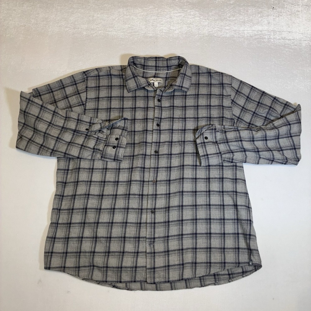 Peter Millar Button Down Mens XL Grey Blue Plaid Long Sleeve Luxury Casual Shirt - Picture 2 of 9